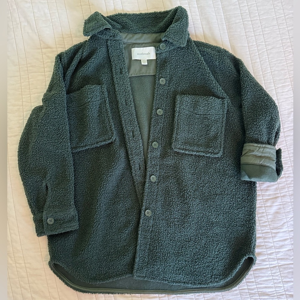 Eco Threads Teddy Sherpa Shacket Shirt Jacket Size S